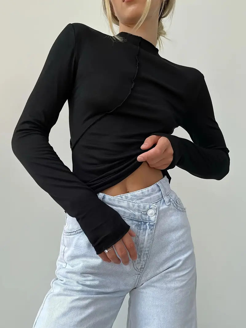 Solid Color Long-sleeved Elastic Slim-fit Basic Hedging Top