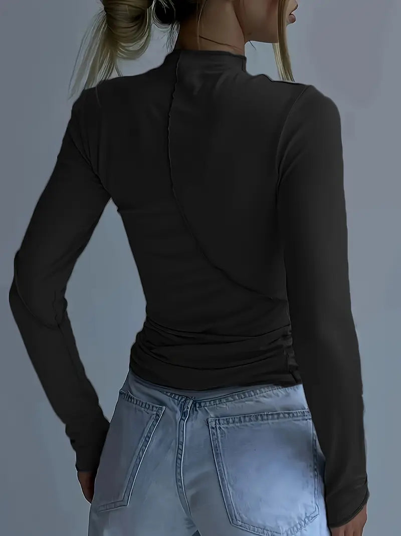 Solid Color Long-sleeved Elastic Slim-fit Basic Hedging Top