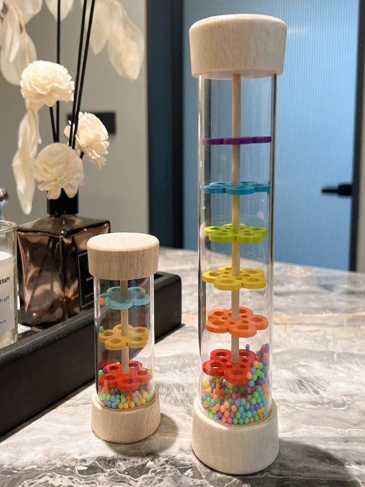 Montessori Baby Rain Stick Rainbow Hourglass Rain Music Rattle Baby Educational Toy Rainmaker Montessori Sensory Toys for Kids