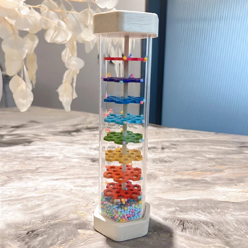 Montessori Baby Rain Stick Rainbow Hourglass Rain Music Rattle Baby Educational Toy Rainmaker Montessori Sensory Toys for Kids
