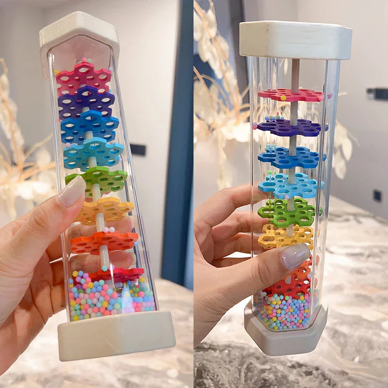 Montessori Baby Rain Stick Rainbow Hourglass Rain Music Rattle Baby Educational Toy Rainmaker Montessori Sensory Toys for Kids