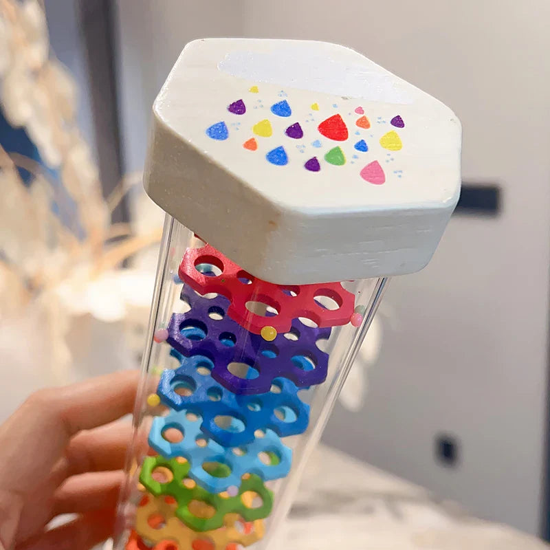 Montessori Baby Rain Stick Rainbow Hourglass Rain Music Rattle Baby Educational Toy Rainmaker Montessori Sensory Toys for Kids