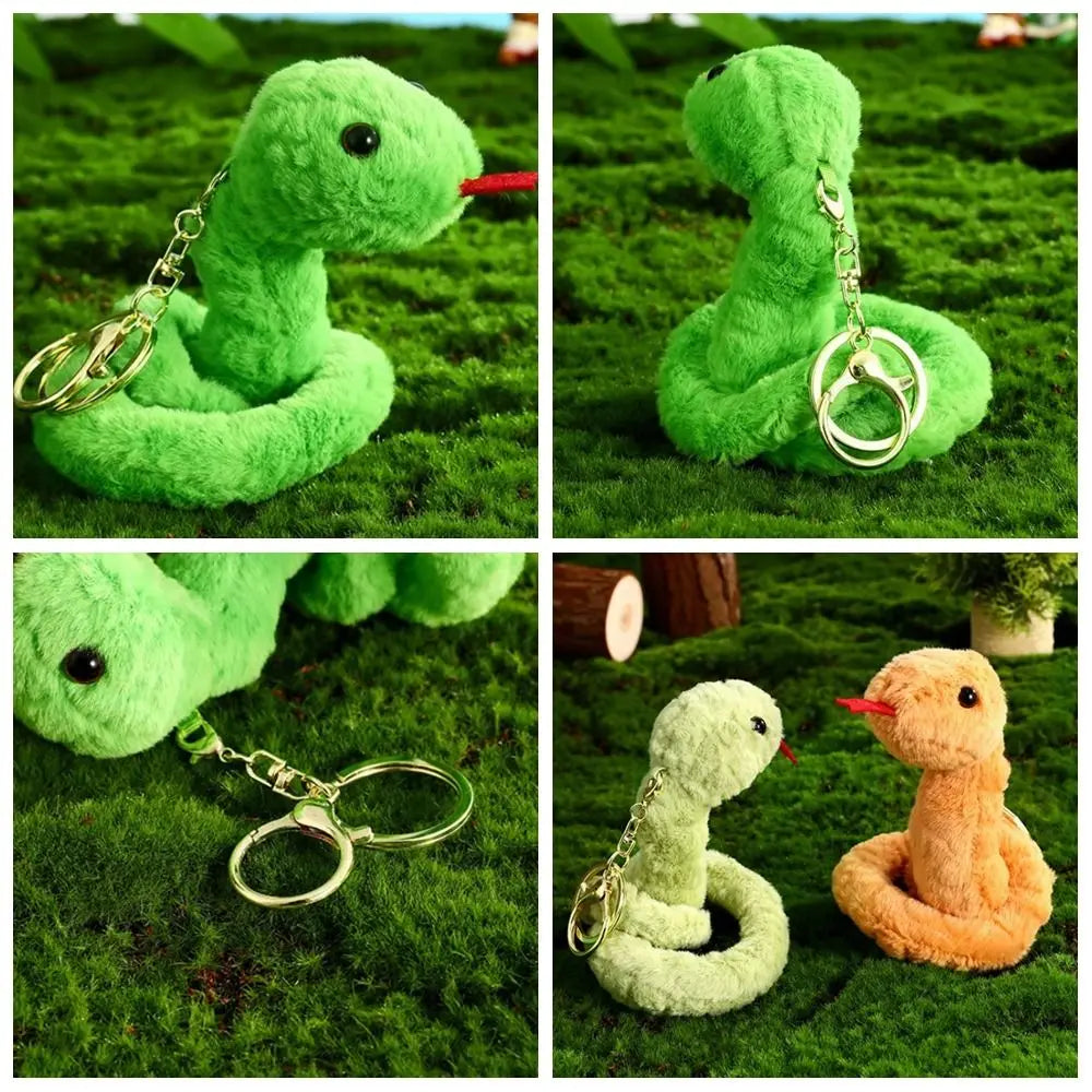 Funny Cartoon Animal Snake Keychain Furry Soft Plush Toys Pendant Bag Hanging Ornaments Car Keyring Girl