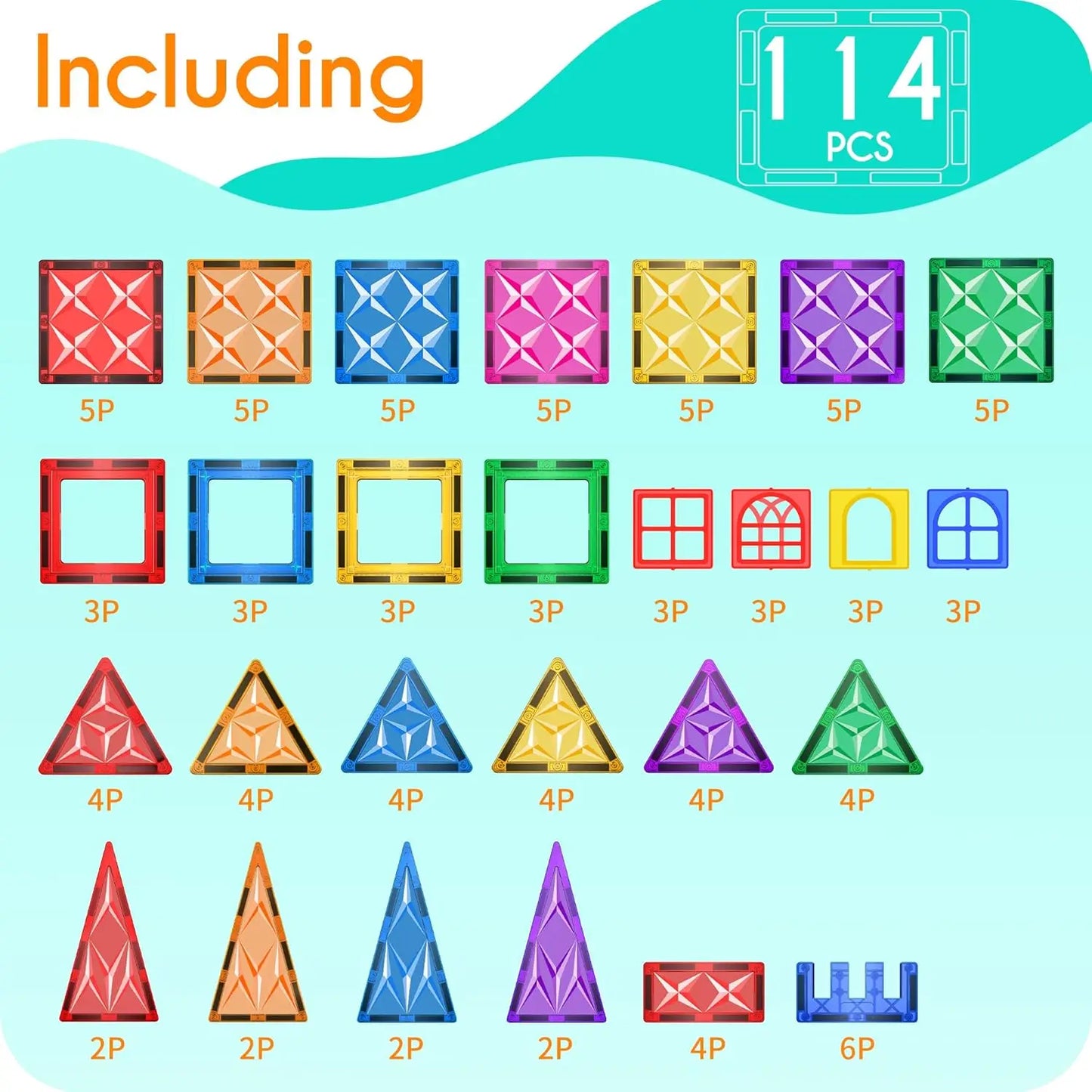 114Pcs Magnetic Playboards Tiles Set Magnet Toys for Toddlers STEM Building Blocks Sensory Creative Kids Manipulative Learning