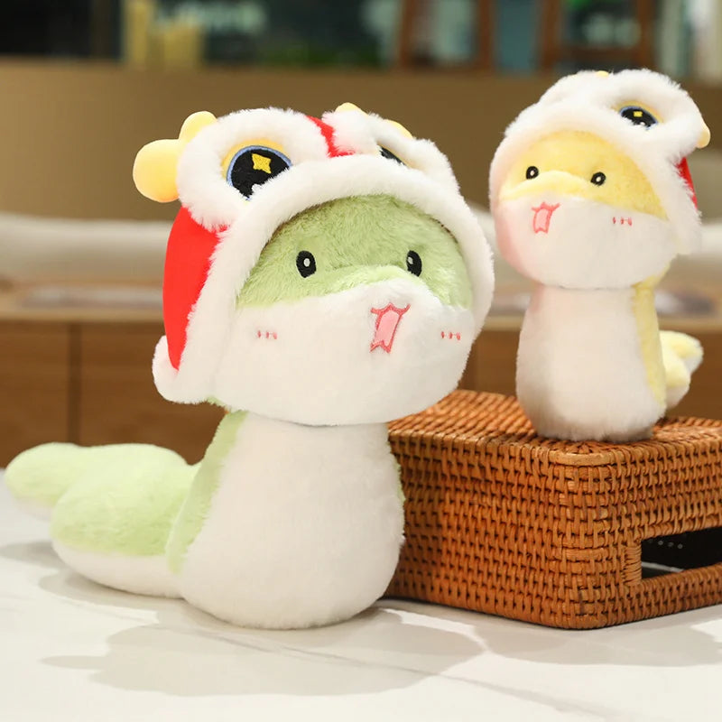 2025 New Year Cartoon Lucky Snake Animals Plush Figure Dolls Soft Pillow Toys Wear Lion Clothes Funny Christmas New Year Gift
