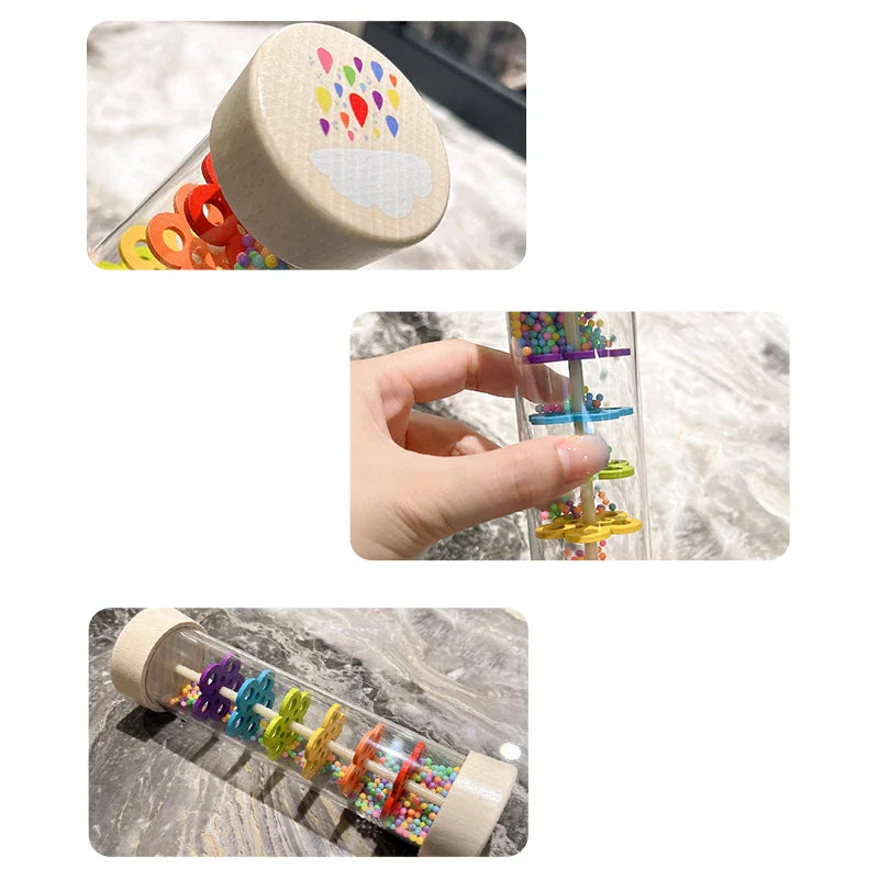 Montessori Baby Rain Stick Rainbow Hourglass Rain Music Rattle Baby Educational Toy Rainmaker Montessori Sensory Toys for Kids