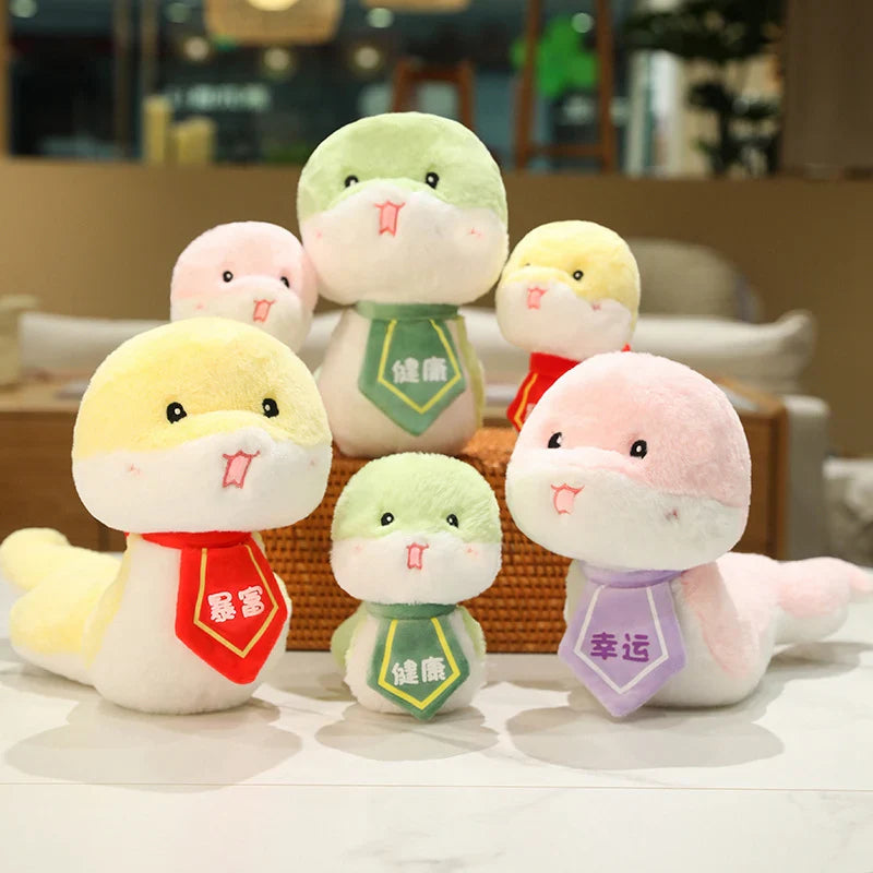 2025 New Year Cartoon Lucky Snake Animals Plush Figure Dolls Soft Pillow Toys Wear Lion Clothes Funny Christmas New Year Gift