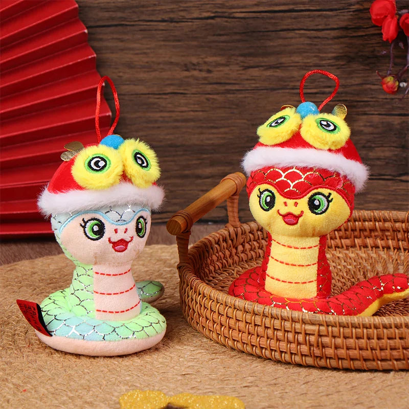 1PcYear Of The Snake Plush Toy 2025 New Year Pendant Keychain Cartoon Mascot Doll Soft Stuffed Doll Car Key Ring Bag Decor Gifts