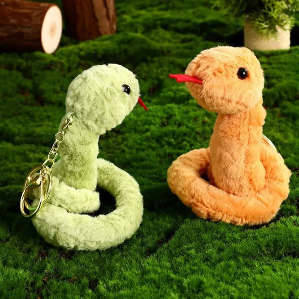 Funny Cartoon Animal Snake Keychain Furry Soft Plush Toys Pendant Bag Hanging Ornaments Car Keyring Girl
