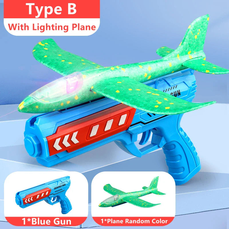 Kids Airplane Launcher Toys 12.2'' LED Foam Glider Catapult Gun Plane Toy for Boys Outdoor Flying Toys Birthday Gifts for Boys