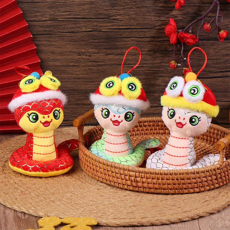 1PcYear Of The Snake Plush Toy 2025 New Year Pendant Keychain Cartoon Mascot Doll Soft Stuffed Doll Car Key Ring Bag Decor Gifts