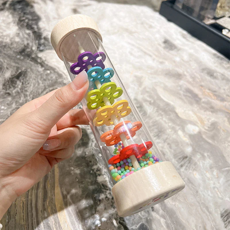Montessori Baby Rain Stick Rainbow Hourglass Rain Music Rattle Baby Educational Toy Rainmaker Montessori Sensory Toys for Kids