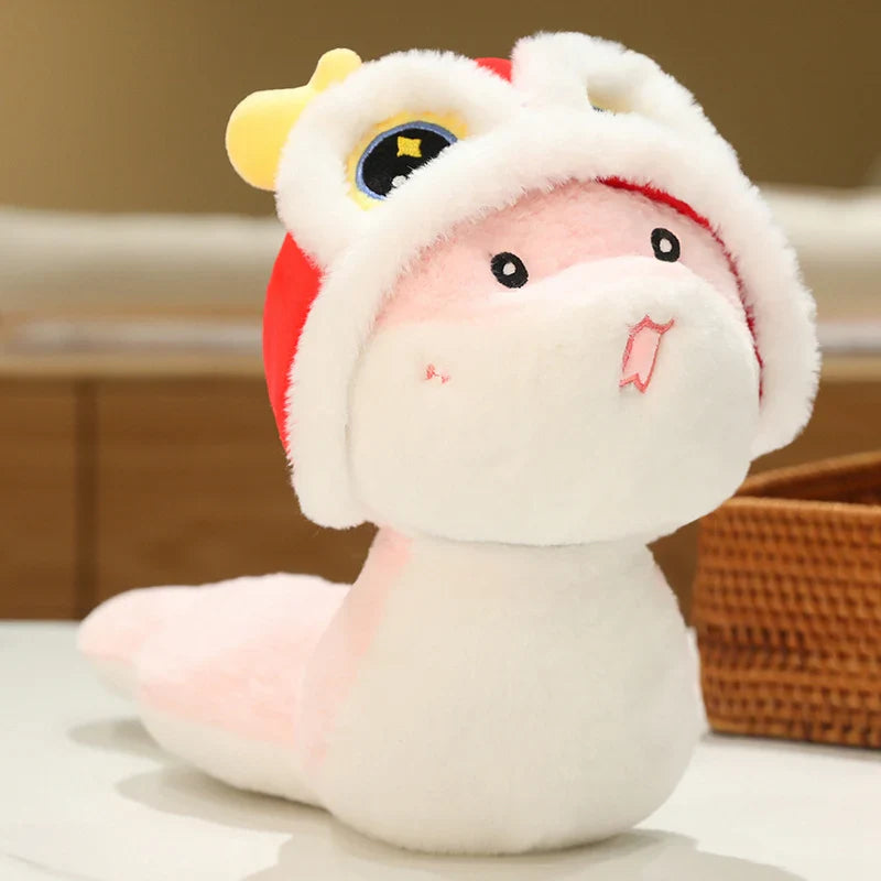 2025 New Year Cartoon Lucky Snake Animals Plush Figure Dolls Soft Pillow Toys Wear Lion Clothes Funny Christmas New Year Gift