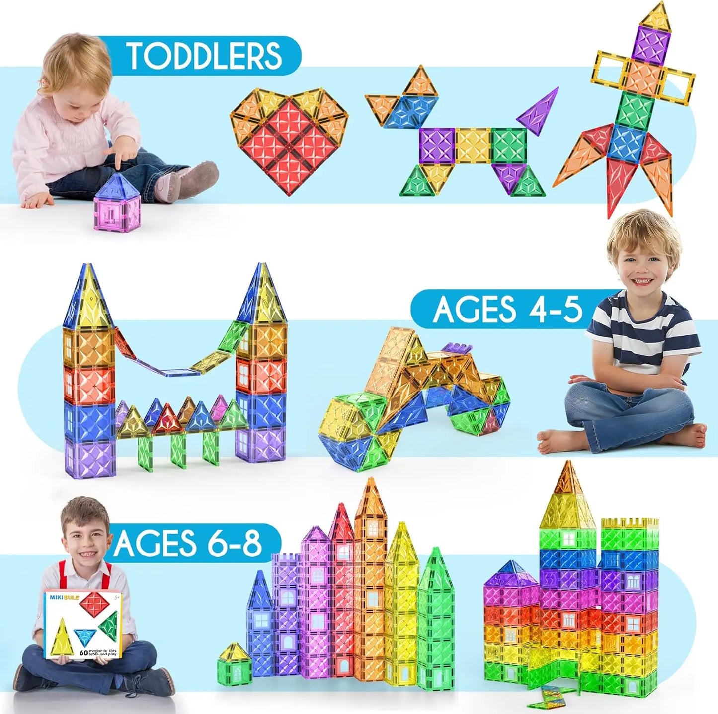 114Pcs Magnetic Playboards Tiles Set Magnet Toys for Toddlers STEM Building Blocks Sensory Creative Kids Manipulative Learning