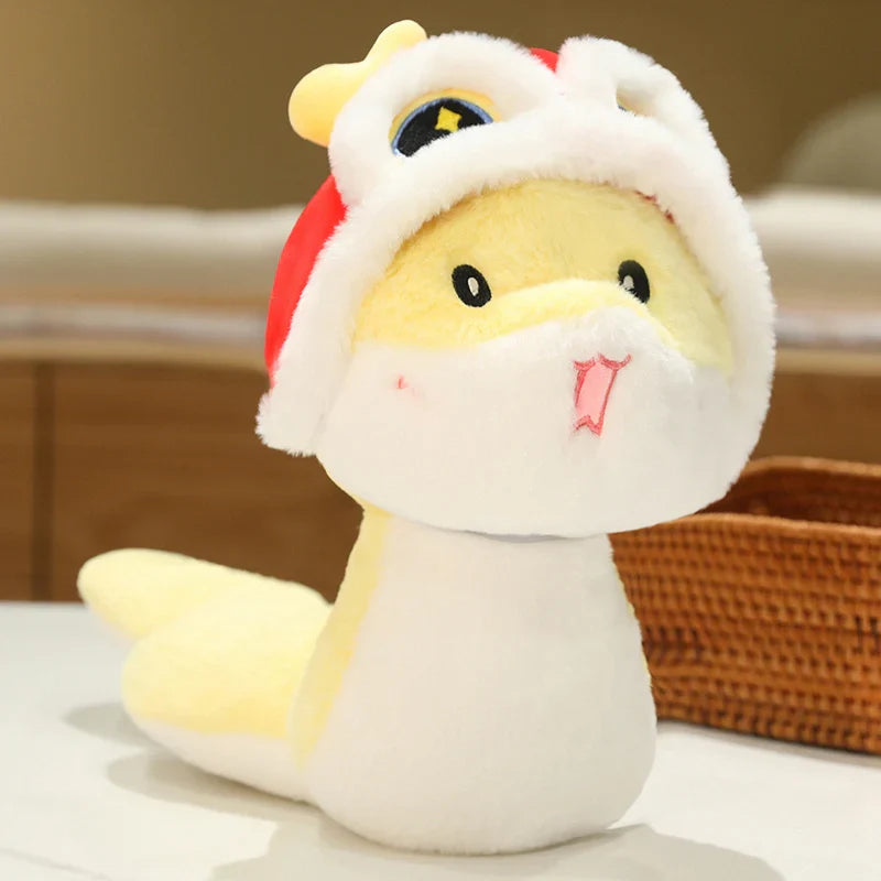 2025 New Year Cartoon Lucky Snake Animals Plush Figure Dolls Soft Pillow Toys Wear Lion Clothes Funny Christmas New Year Gift