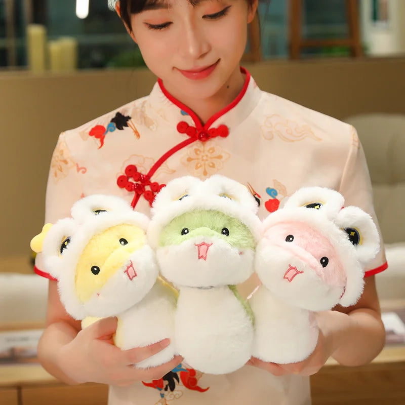 2025 New Year Cartoon Lucky Snake Animals Plush Figure Dolls Soft Pillow Toys Wear Lion Clothes Funny Christmas New Year Gift