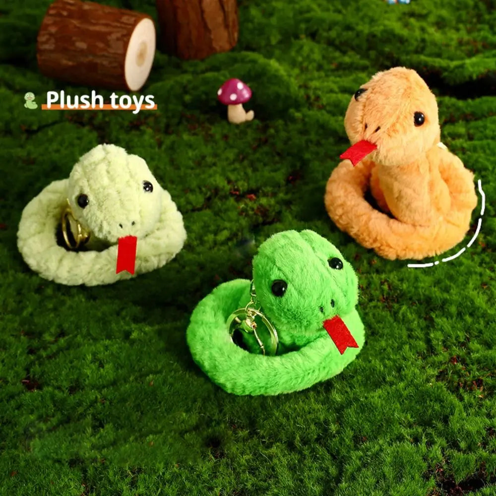 Funny Cartoon Animal Snake Keychain Furry Soft Plush Toys Pendant Bag Hanging Ornaments Car Keyring Girl