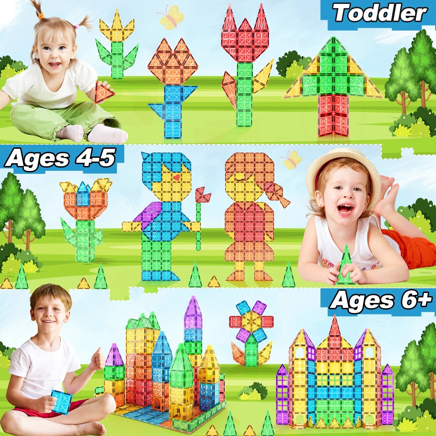 36pcs Magnetic Tiles Toddlers Toys, Magnet Building Blocks for Kids Ages 3+, Christmas Gifts for Boys & Girls