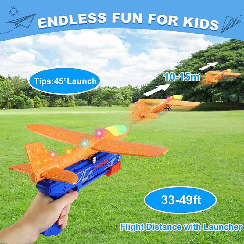 Kids Airplane Launcher Toys 12.2'' LED Foam Glider Catapult Gun Plane Toy for Boys Outdoor Flying Toys Birthday Gifts for Boys