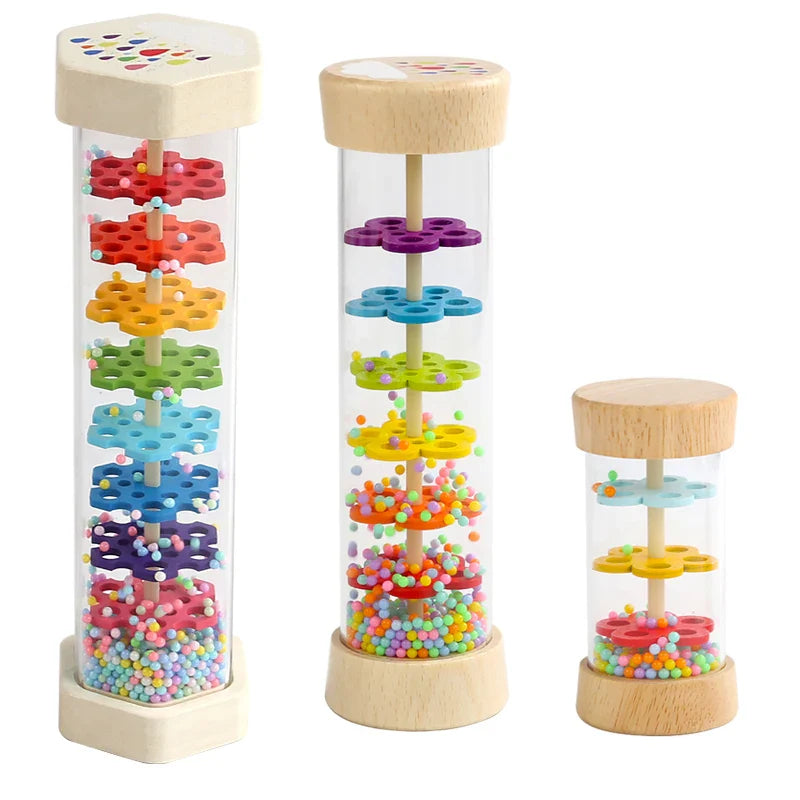 Montessori Baby Rain Stick Rainbow Hourglass Rain Music Rattle Baby Educational Toy Rainmaker Montessori Sensory Toys for Kids