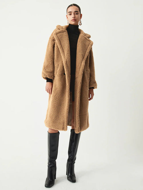 Terracotta Double Pockets Flurry Longline Fleece Jacket