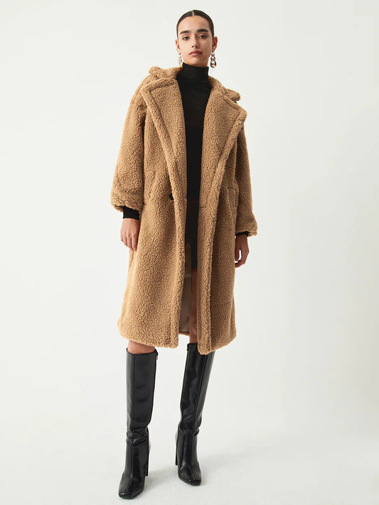 Terracotta Double Pockets Flurry Longline Fleece Jacket