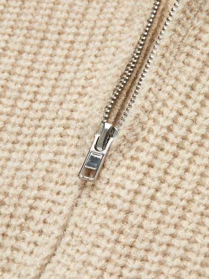 Ribbed Zipper Lapel Cardigan
