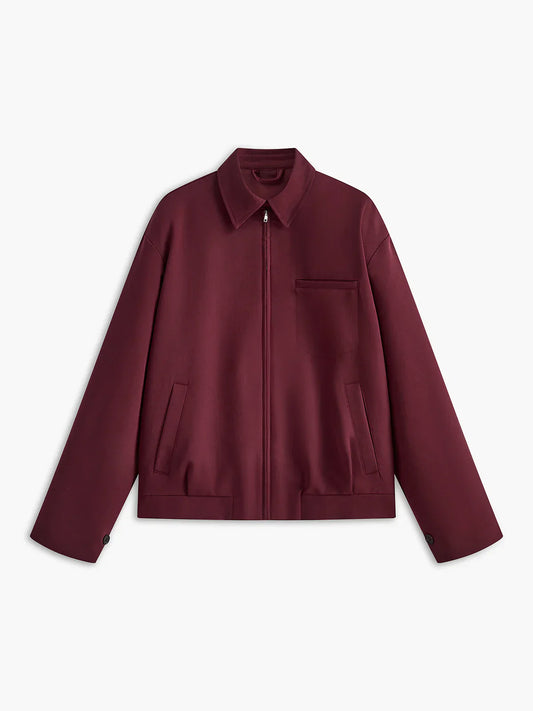 Vintage Lapel Zipper Burgundy Jacket