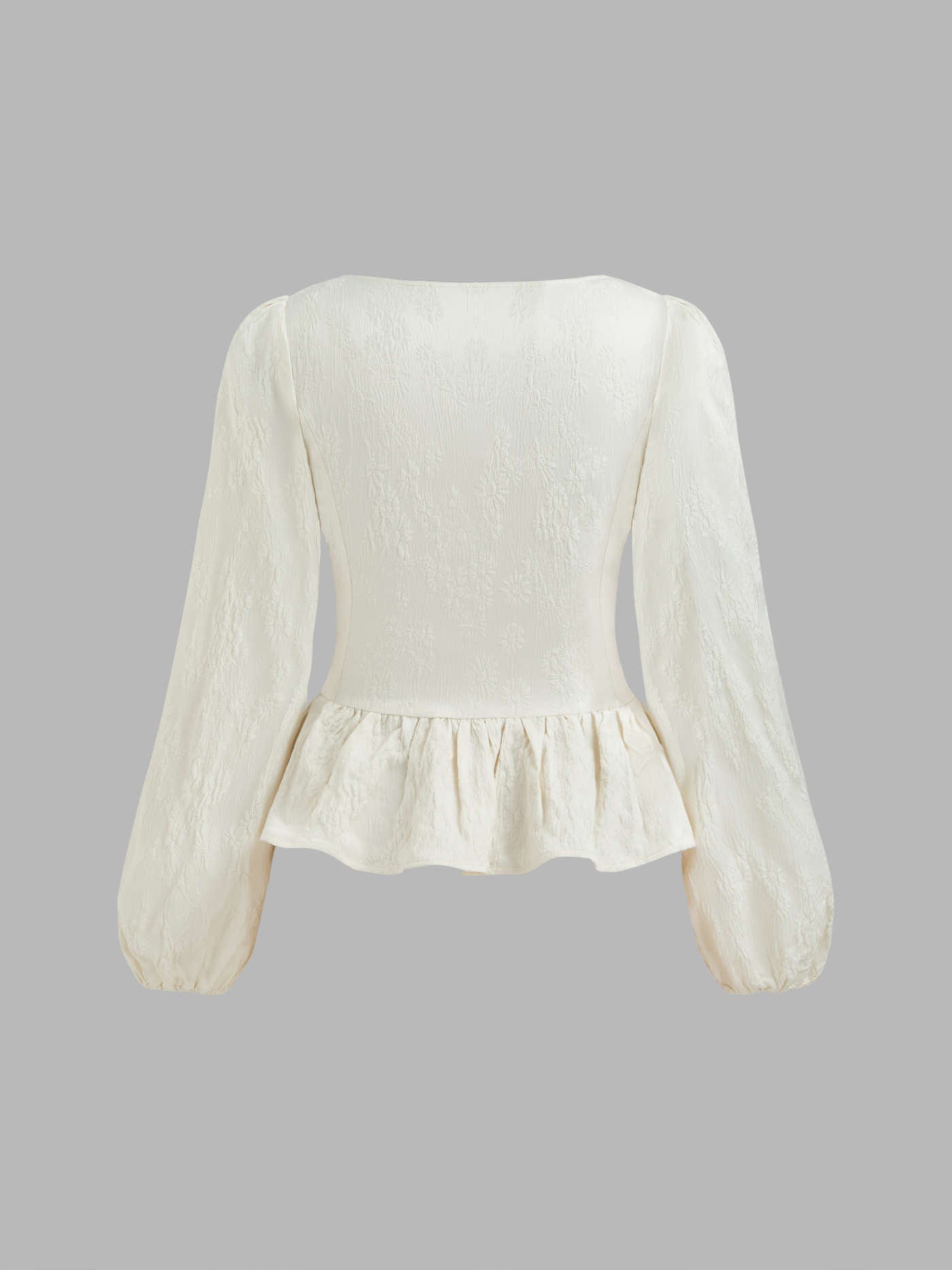 Square Neck Floral Button Ruffle Hem Long Sleeve Blouse