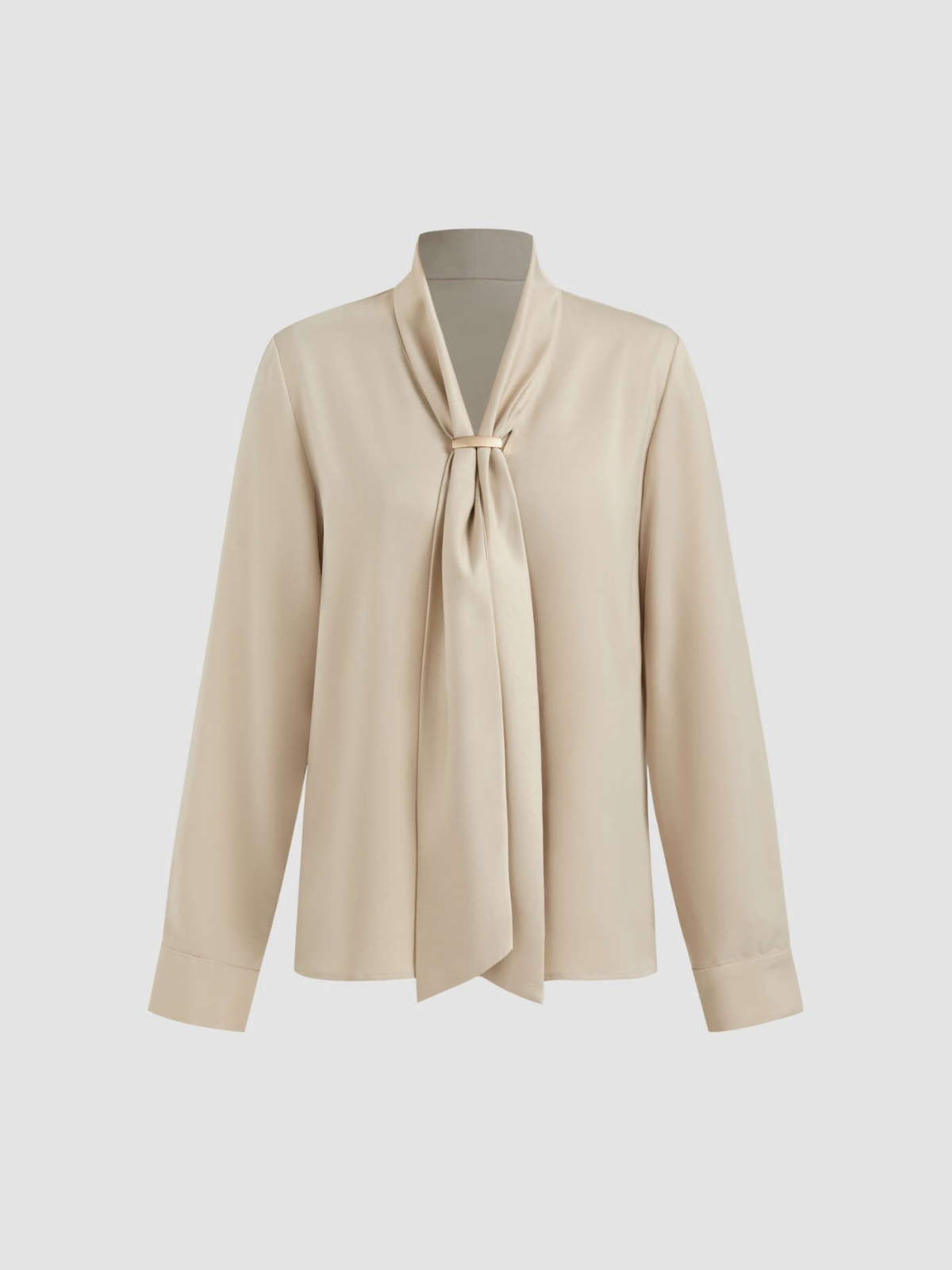 Collar Metal Hook Long Sleeve Blouse With Tie