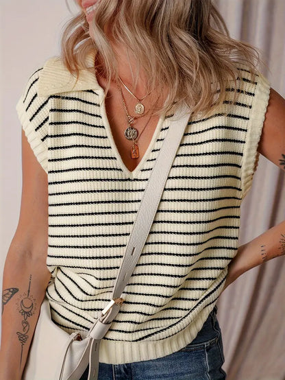 V-neck Basic Knitted Short Sleeve Casual All-matching Top