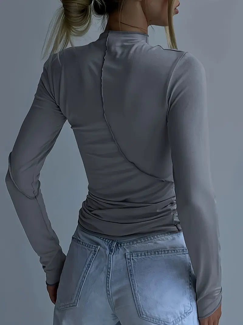 Solid Color Long-sleeved Elastic Slim-fit Basic Hedging Top
