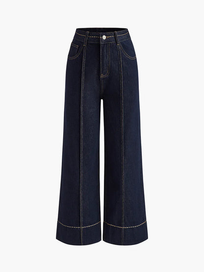Elegant Style Wide Leg Denim Jeans