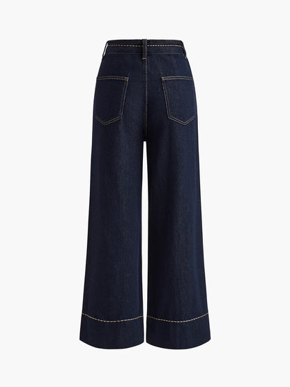 Elegant Style Wide Leg Denim Jeans