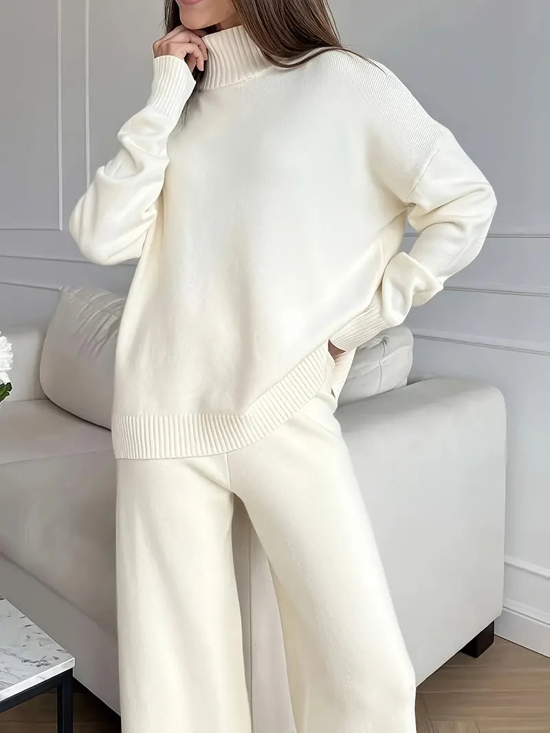 Solid Color Turtleneck Knitting Matching Set