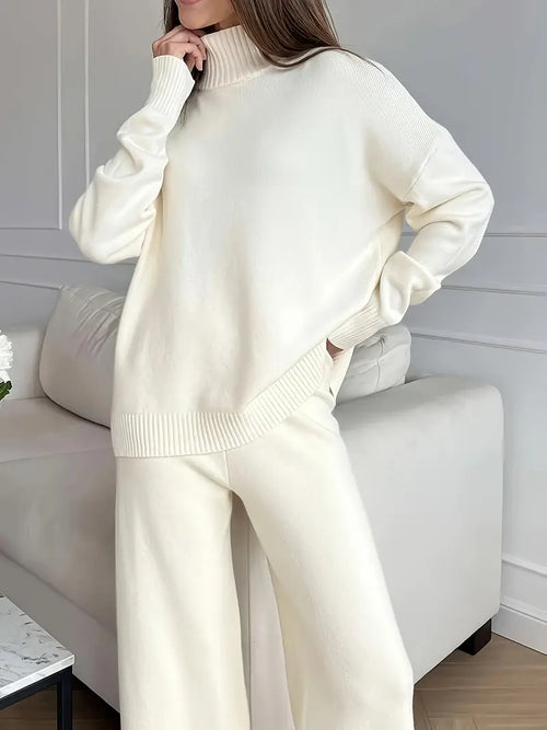 Solid Color Turtleneck Knitting Matching Set