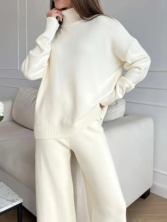 Solid Color Turtleneck Knitting Matching Set