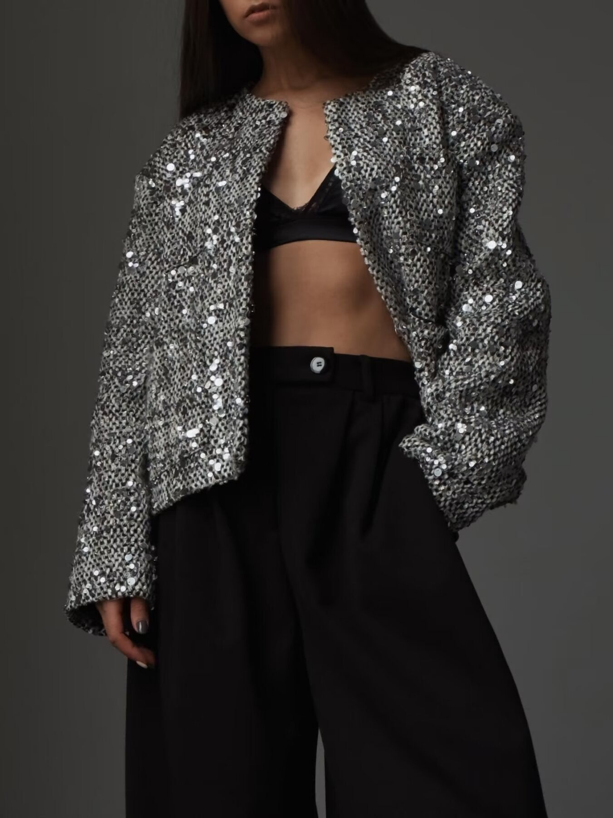 Elegant Tweed Sequined Jacket