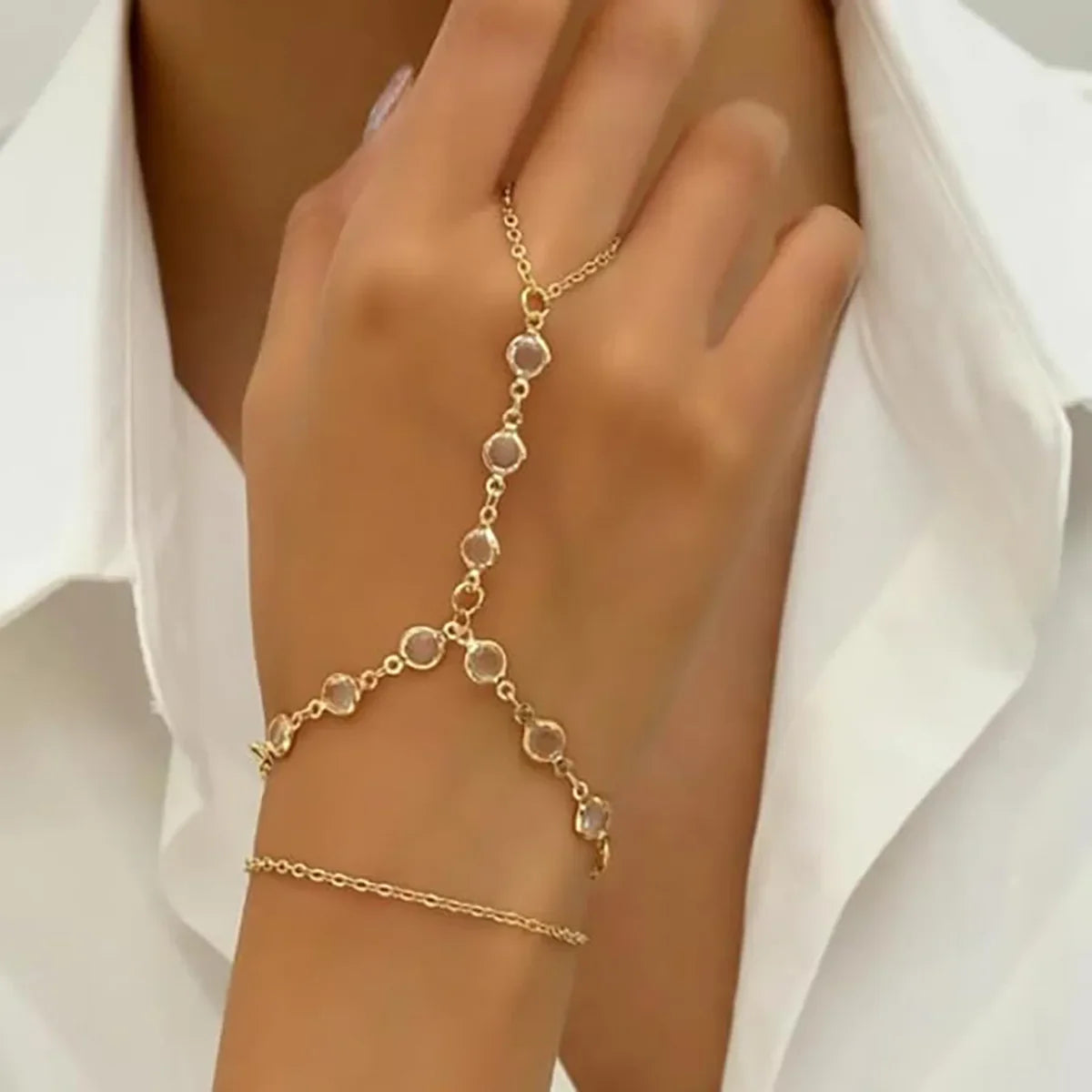 Fashion Multilayer Bracelet Ring Crystal Luxury Finger Bracelet Hot Seles Women Wed Bridal Jewelry Finger Chain Couple Bracelet