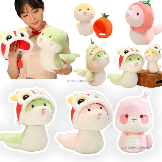 2025 New Year Cartoon Lucky Snake Animals Plush Figure Dolls Soft Pillow Toys Wear Lion Clothes Funny Christmas New Year Gift