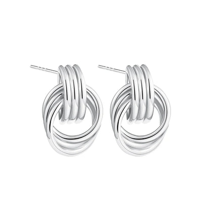 Vintage Three Layers Mini Knot Stud Earrings for Women Gold Plated Twisted Small Circle Stainless Steel Earring Punk Jewelry
