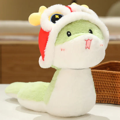 2025 New Year Cartoon Lucky Snake Animals Plush Figure Dolls Soft Pillow Toys Wear Lion Clothes Funny Christmas New Year Gift