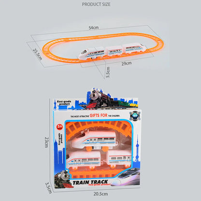 Kids DIY Electric Train Set Battery Powered Train Race Track Cartoon Puzzle Assembled Rail Car Toys Children Education Toys