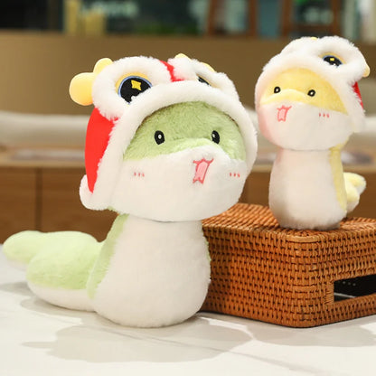 2025 New Year Cartoon Lucky Snake Animals Plush Figure Dolls Soft Pillow Toys Wear Lion Clothes Funny Christmas New Year Gift