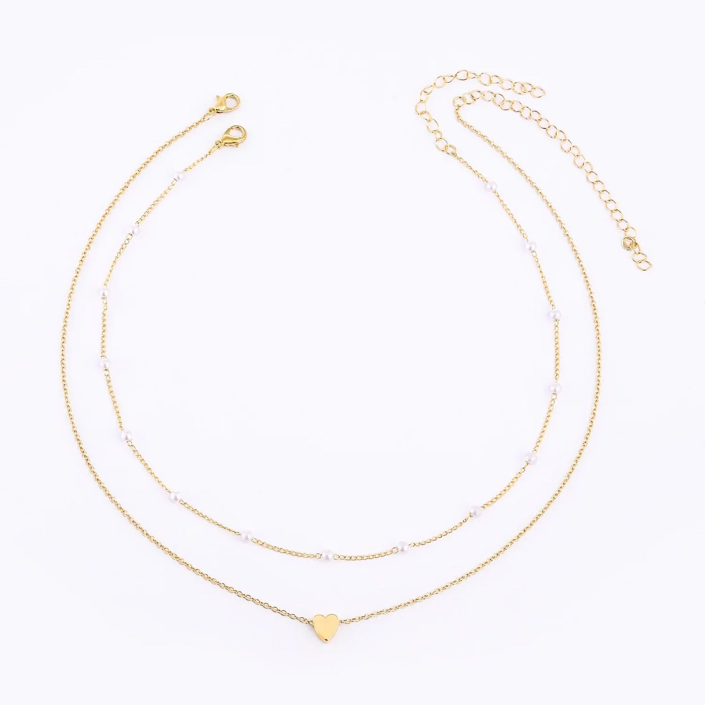 LATS Simple Pearl Choker Necklaces for Women Fashion Double Layer Chain Small Love Heart Pendant Necklace Jewelry Gift Wholesale