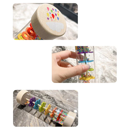 Montessori Baby Rain Stick Rainbow Hourglass Rain Music Rattle Baby Educational Toy Rainmaker Montessori Sensory Toys for Kids