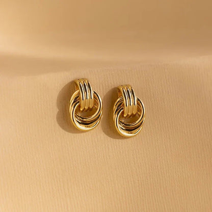 Vintage Three Layers Mini Knot Stud Earrings for Women Gold Plated Twisted Small Circle Stainless Steel Earring Punk Jewelry