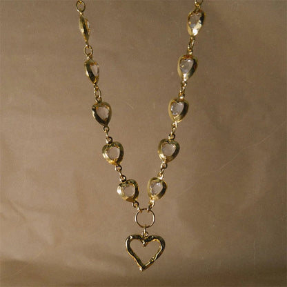 Fashionable And Minimalist Stainless Steel Heart-Shaped Pendant, Heart-Shaped Crystal Bead Necklace Gift New