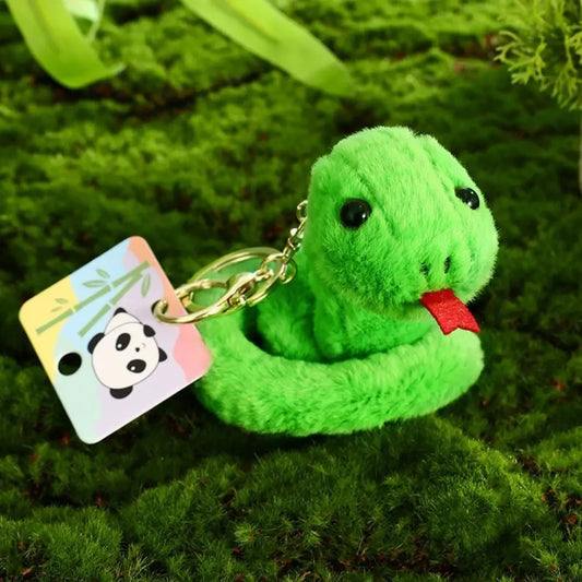 Funny Cartoon Animal Snake Keychain Furry Soft Plush Toys Pendant Bag Hanging Ornaments Car Keyring Girl