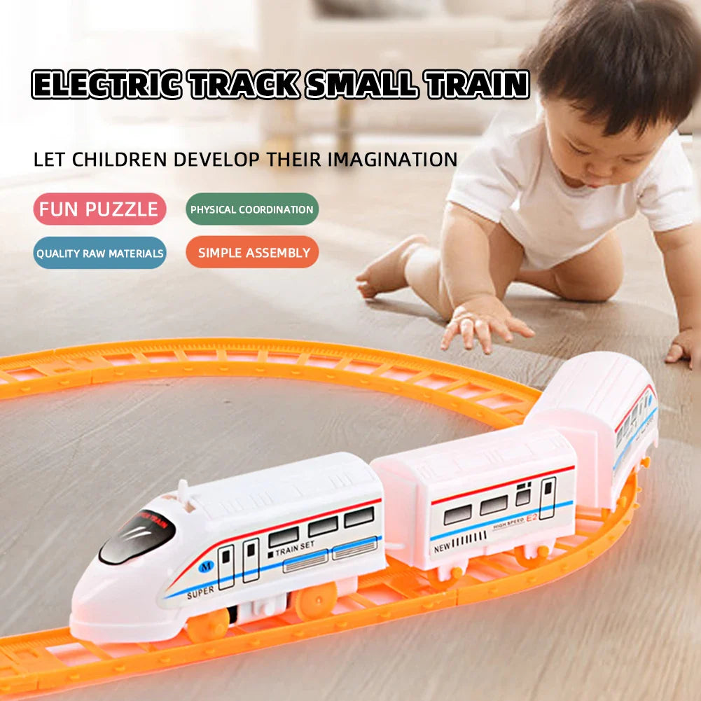 Kids DIY Electric Train Set Battery Powered Train Race Track Cartoon Puzzle Assembled Rail Car Toys Children Education Toys